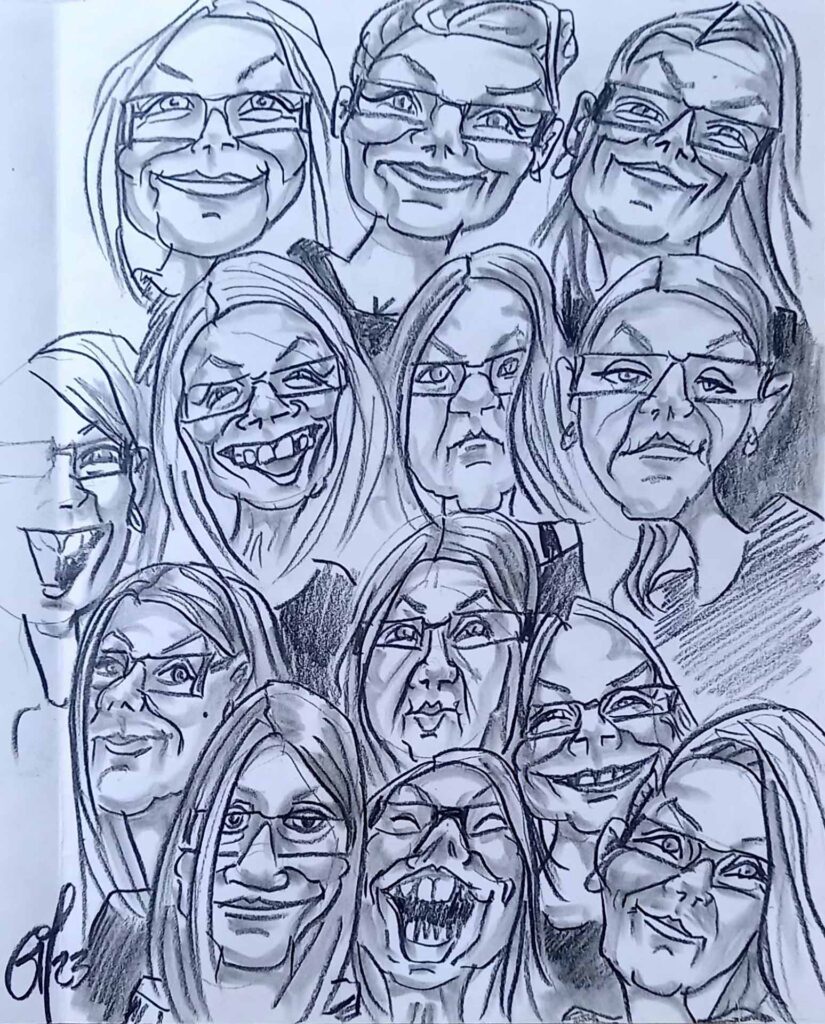 Karikaturtegner Linda Gil har tegnet tolv selfies i karikatur, som vises samlet